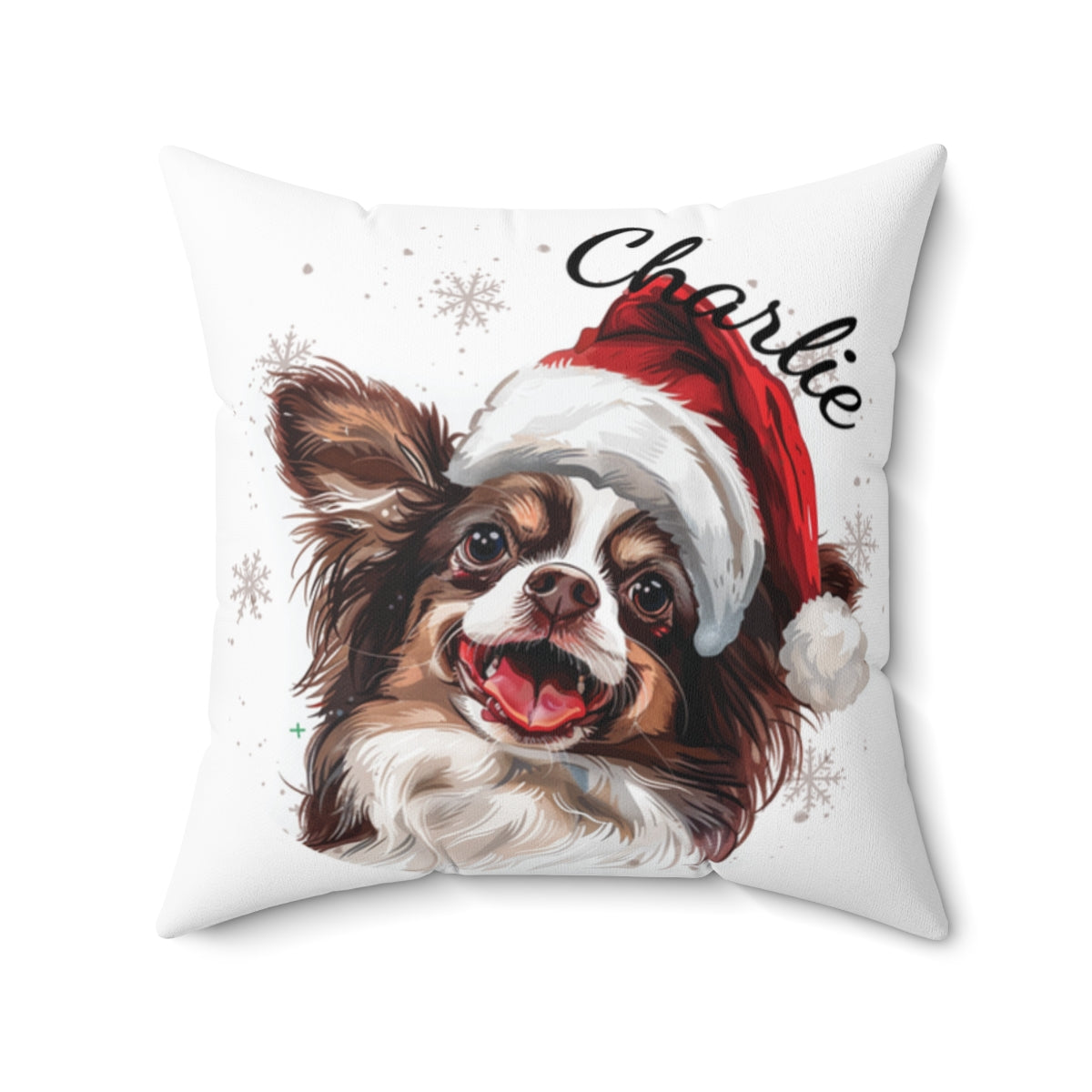 Christmas dog Cushions_Papillon-2 Personalised Dog Christmas Spun Polyester Square Throw Cushion with Insert