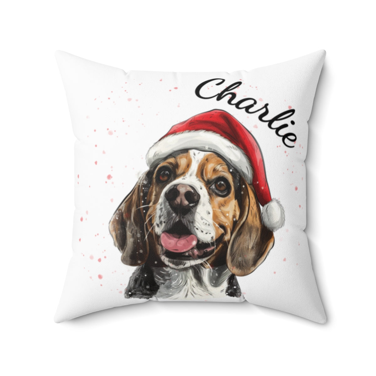 Christmas dog Cushions_Beagle-2 Personalised Dog Christmas Spun Polyester Square Throw Cushion with Insert
