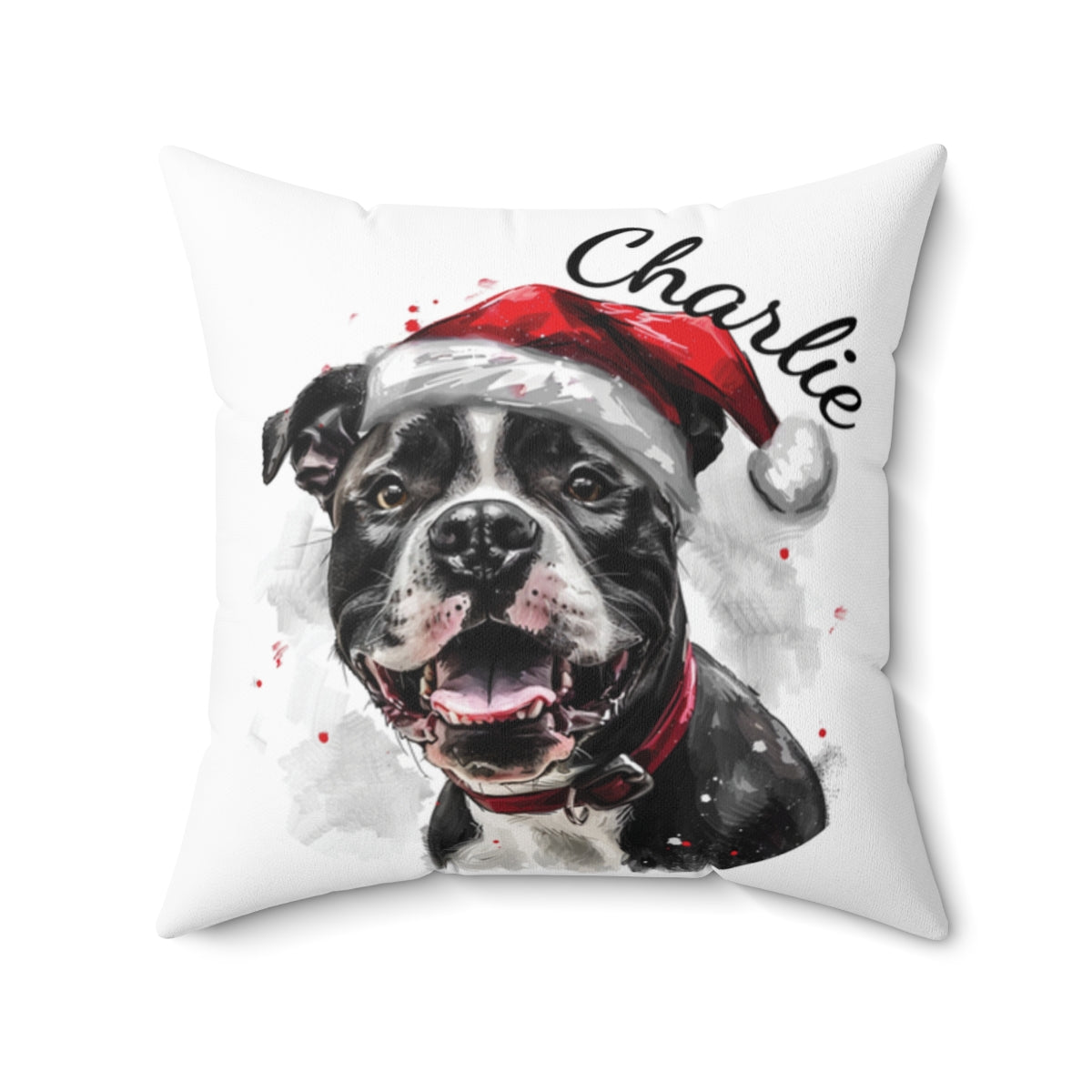 Christmas dog Cushions_Pitbull-3 Personalised Dog Christmas Spun Polyester Square Throw Cushion with Insert