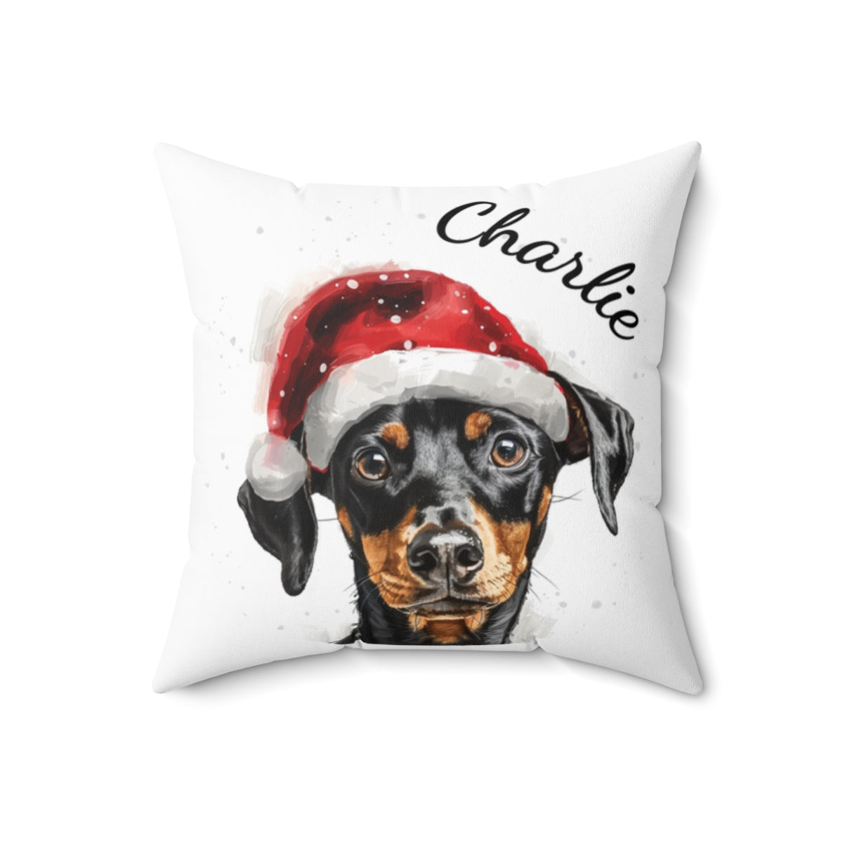 Christmas dog Cushions_German-Pinscher-1 Personalised Dog Christmas Spun Polyester Square Throw Cushion with Insert