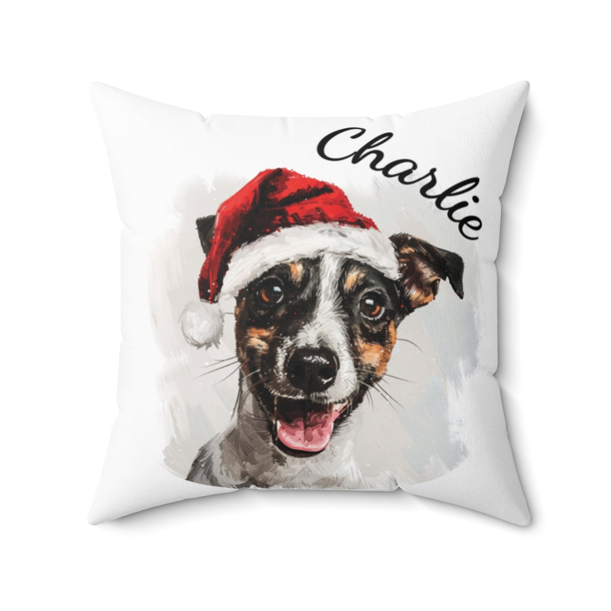 Christmas dog Cushions_Smooth-Fox-Terrier-2 Personalised Dog Christmas Spun Polyester Square Throw Cushion with Insert