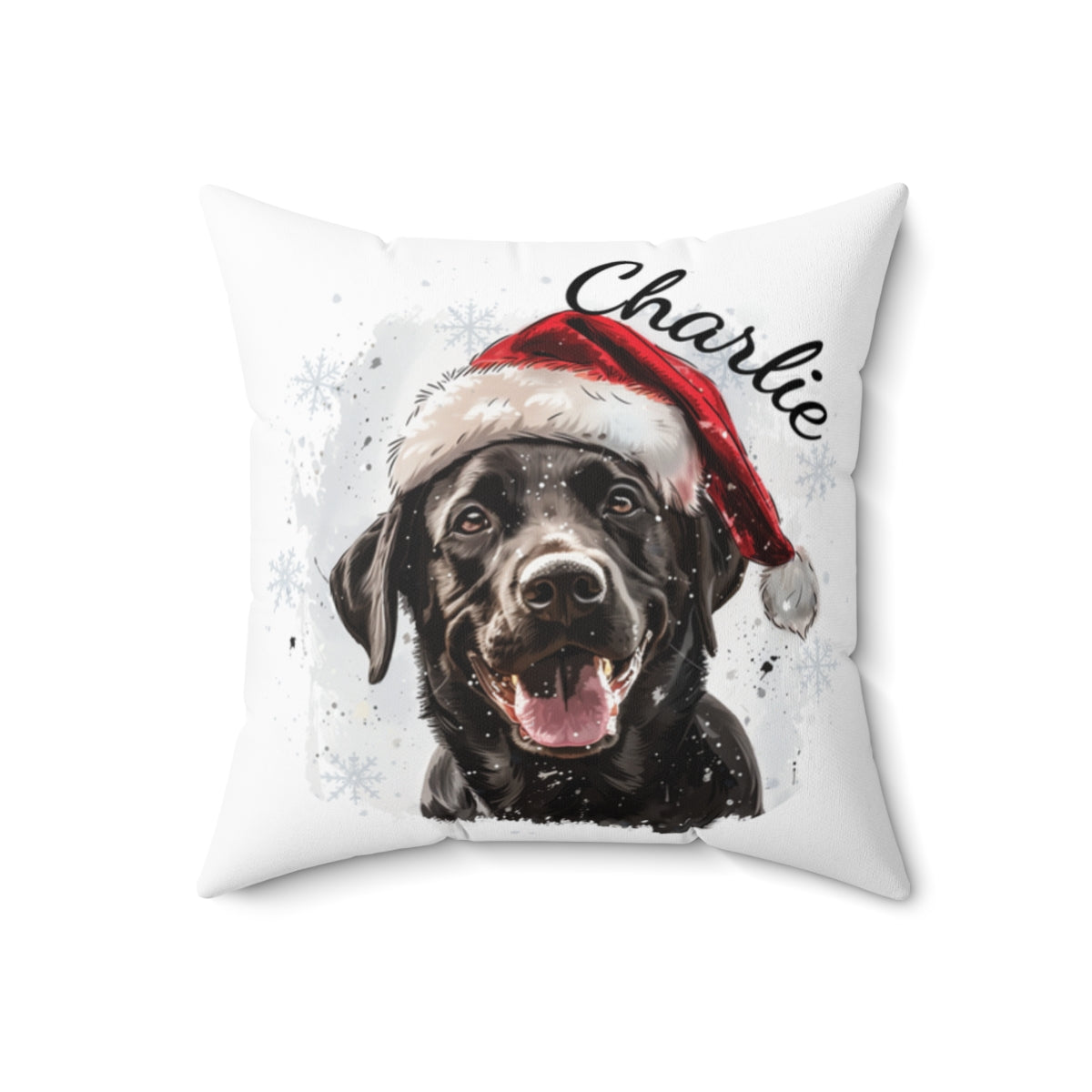 Christmas dog Cushions_Labrador-Retriever-1 Personalised Dog Christmas Spun Polyester Square Throw Cushion with Insert