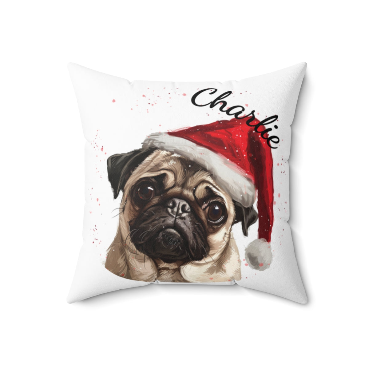Christmas dog Cushions_Pug-2 Personalised Dog Christmas Spun Polyester Square Throw Cushion with Insert - Maltese