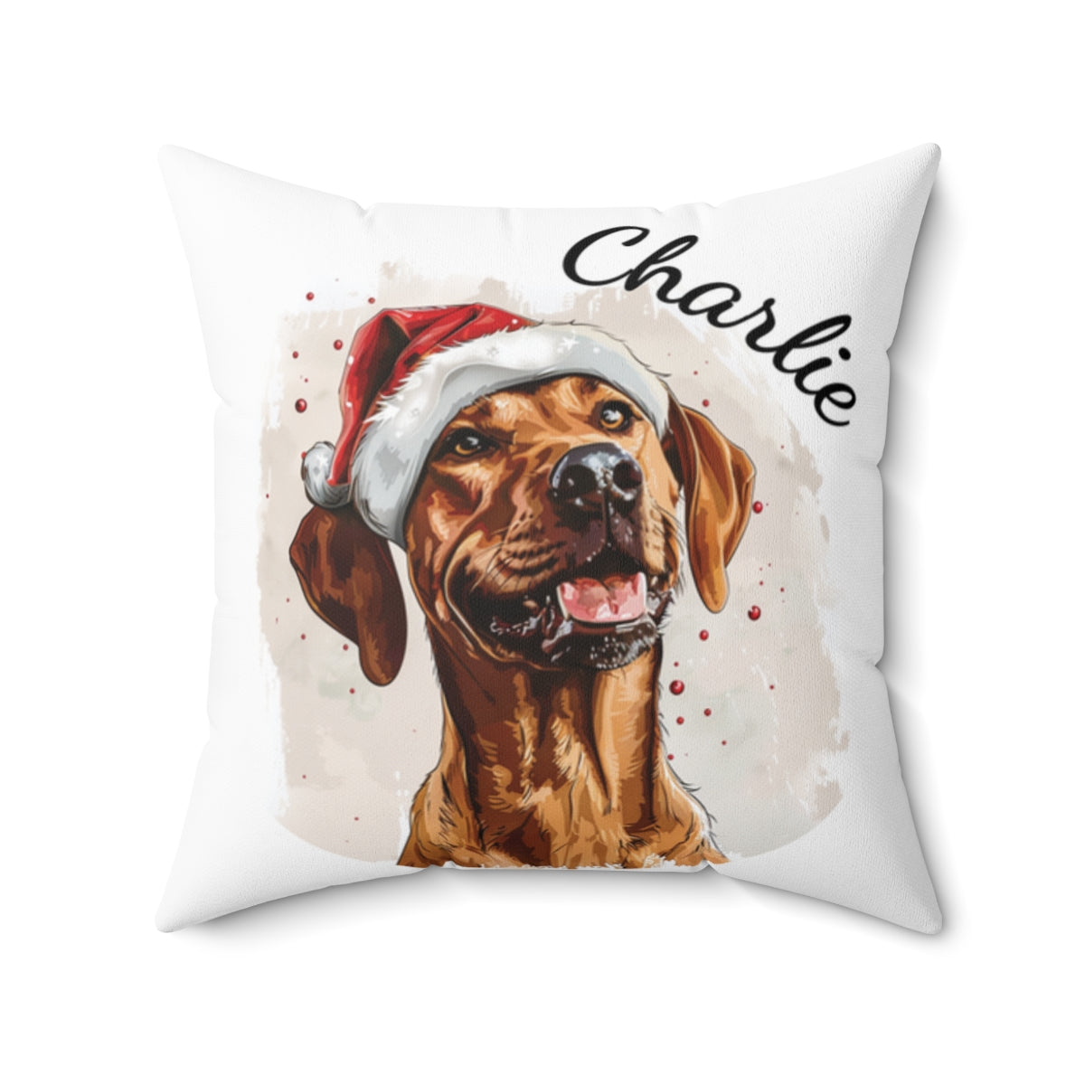 Christmas dog Cushions_Rhodesian-Ridgeeback-1 Personalised Dog Christmas Spun Polyester Square Throw Cushion with Insert