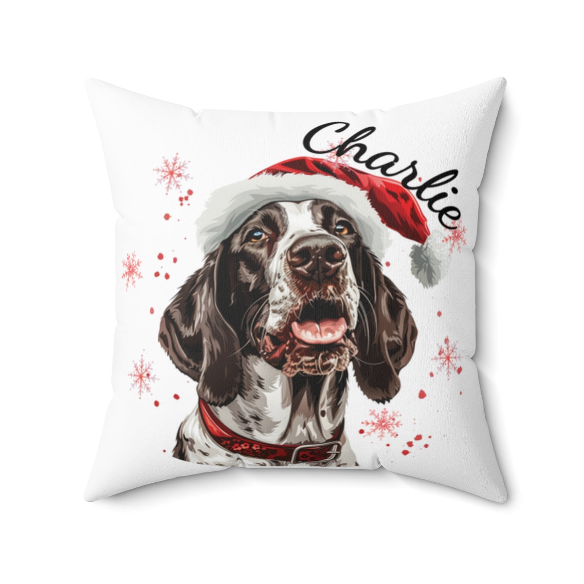 Christmas dog Cushions_English-Pointer-2 Personalised Dog Christmas Spun Polyester Square Throw Cushion with Insert