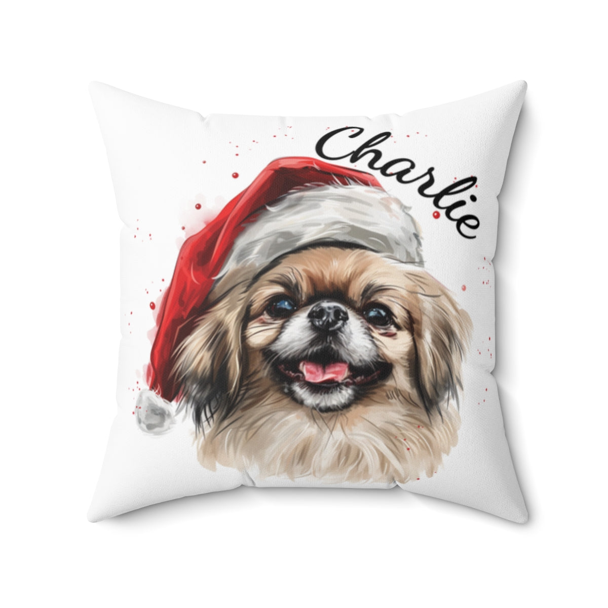 Christmas dog Cushions_Pekingese-1 Personalised Dog Christmas Spun Polyester Square Throw Cushion with Insert