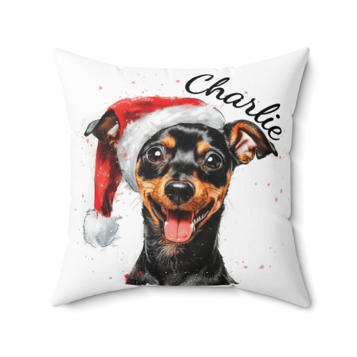 Christmas dog Cushions_Mini-Pinscher-2 Personalised Dog Christmas Spun Polyester Square Throw Cushion with Insert