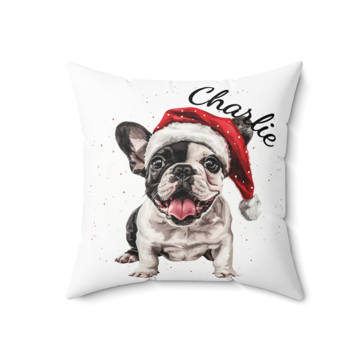 Christmas dog Cushions_French-Bulldog-4 Personalised Dog Christmas Spun Polyester Square Throw Cushion with Insert