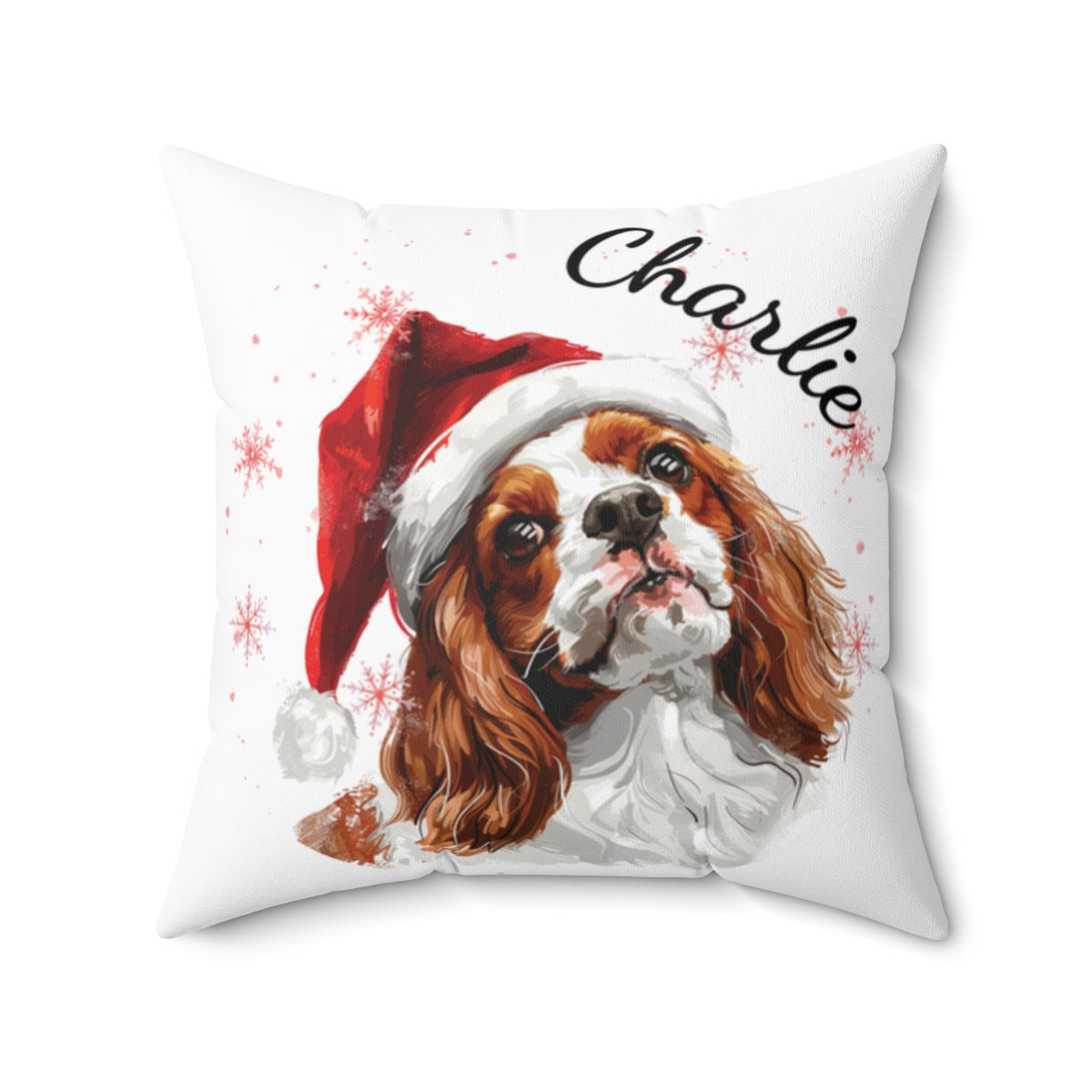 Christmas dog Cushions_Cavalier-King-Charles-1 Personalised Dog Christmas Spun Polyester Square Throw Cushion with Insert