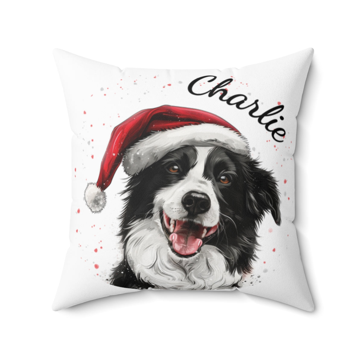 Christmas dog Cushions_Border-Collie-2 Personalised Dog Christmas Spun Polyester Square Throw Cushion with Insert