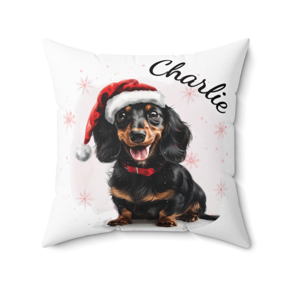 Christmas dog Cushions_Dachshund-1 Personalised Dog Christmas Spun Polyester Square Throw Cushion with Insert