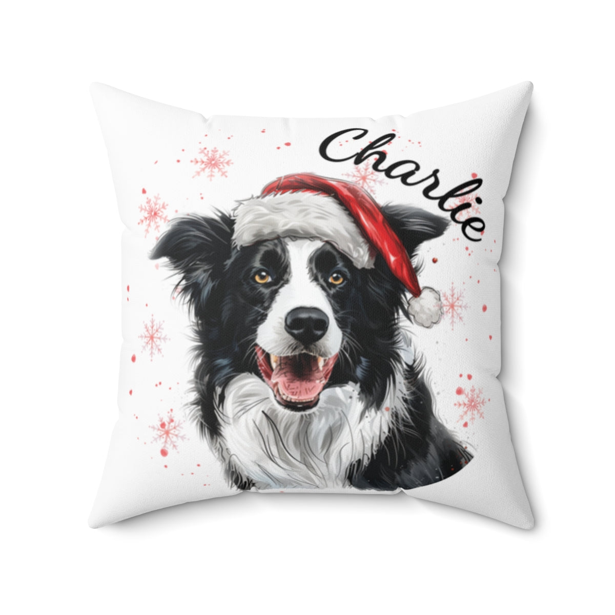 Christmas dog Cushions_Border-Collie-1 Personalised Dog Christmas Spun Polyester Square Throw Cushion with Insert