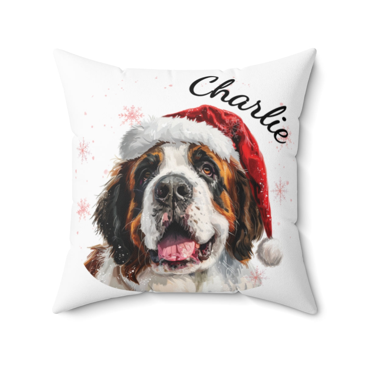 Christmas dog Cushions_Saint-Bernard-1 Personalised Dog Christmas Spun Polyester Square Throw Cushion with Insert