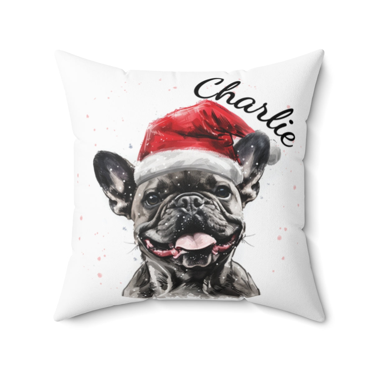 Christmas dog Cushions_French-Bulldog-2 Personalised Dog Christmas Spun Polyester Square Throw Cushion with Insert