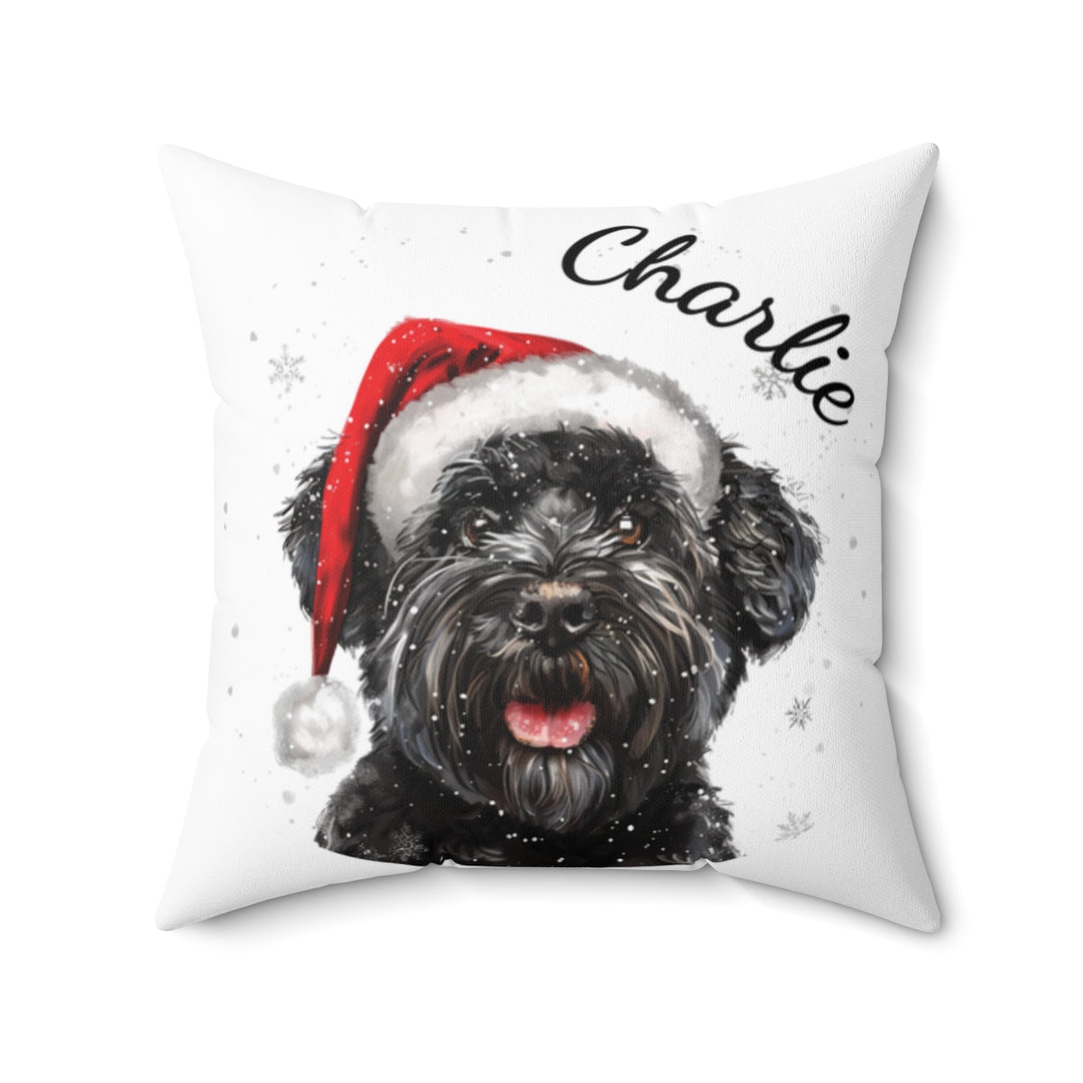 Christmas dog Cushions_Bouvier-Des-Flandres-2 Personalised Dog Christmas Spun Polyester Square Throw Cushion with Insert
