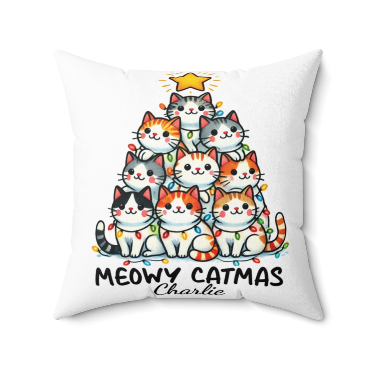 Christmas Cat Cushions_Merry Catmas Personalised Meowy Catmas, Christmas Square Throw Cushion
