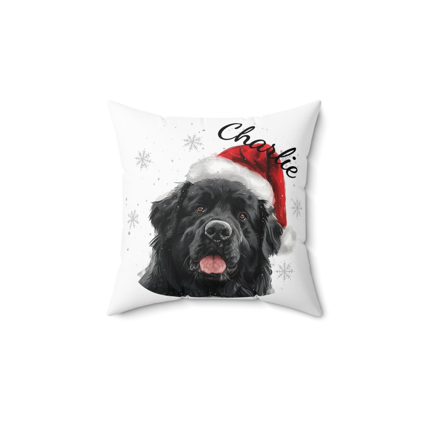 Newfoundland Dog Pillow, Personalized Christmas Pet Cushion, Gift for Dog Lovers, Santa Hat Dog Decor, Custom Name Pillow, Holiday Pet Gift