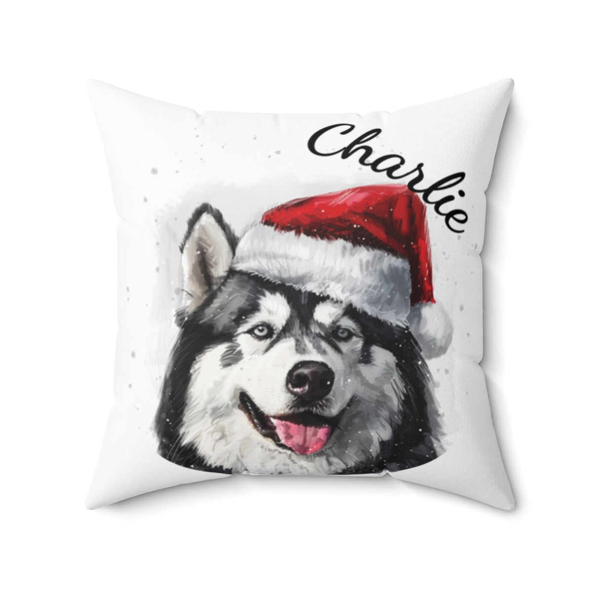 Christmas dog Cushions_Alaskan-Malamute-2 Personalised Dog Christmas Spun Polyester Square Throw Cushion with Insert