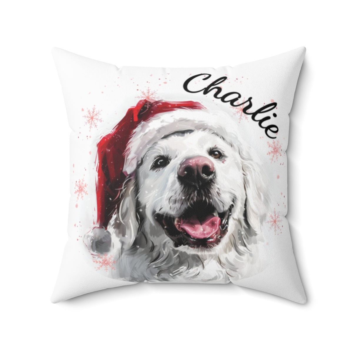 Christmas dog Cushions_Kuvasz-2 Personalised Dog Christmas Spun Polyester Square Throw Cushion with Insert
