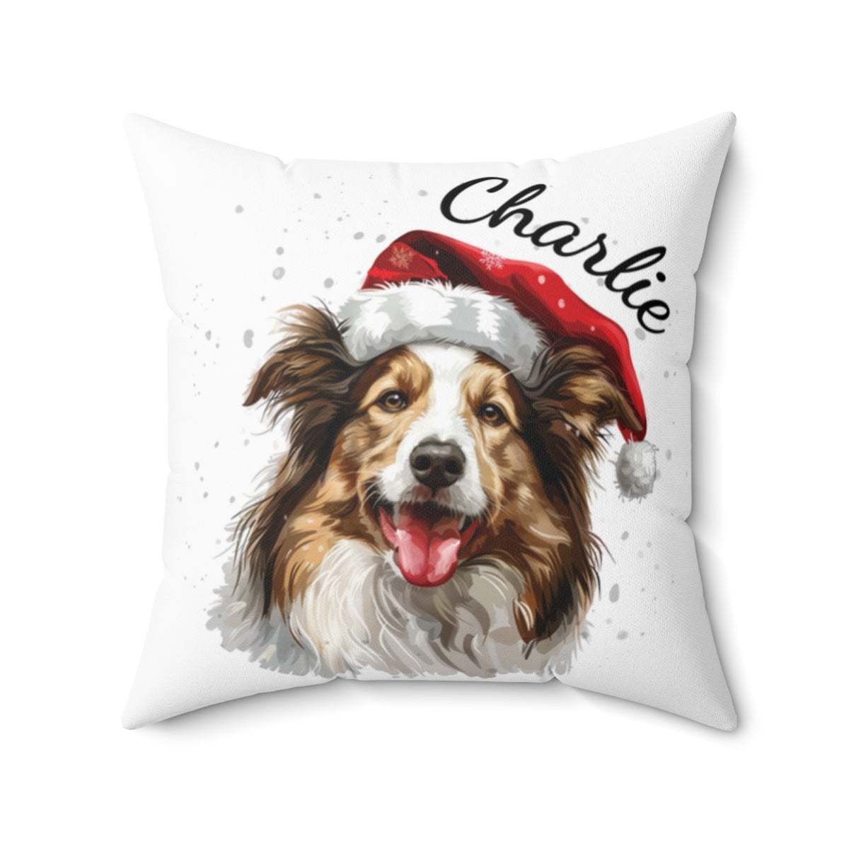 Christmas dog Cushions_Collie-1 Personalised Dog Christmas Spun Polyester Square Throw Cushion with Insert