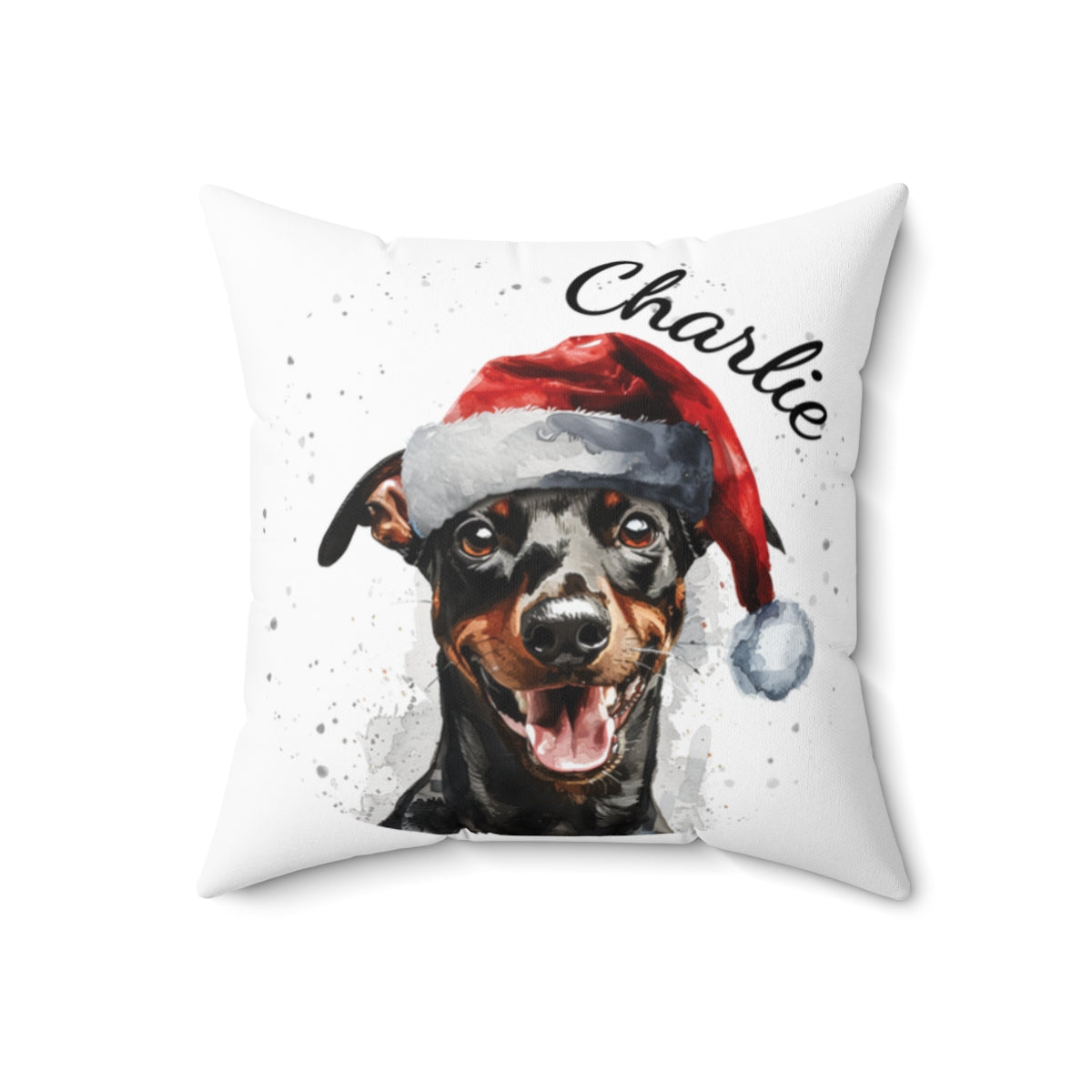 Christmas dog Cushions_German-Pinscher-2 Personalised Dog Christmas Spun Polyester Square Throw Cushion with Insert