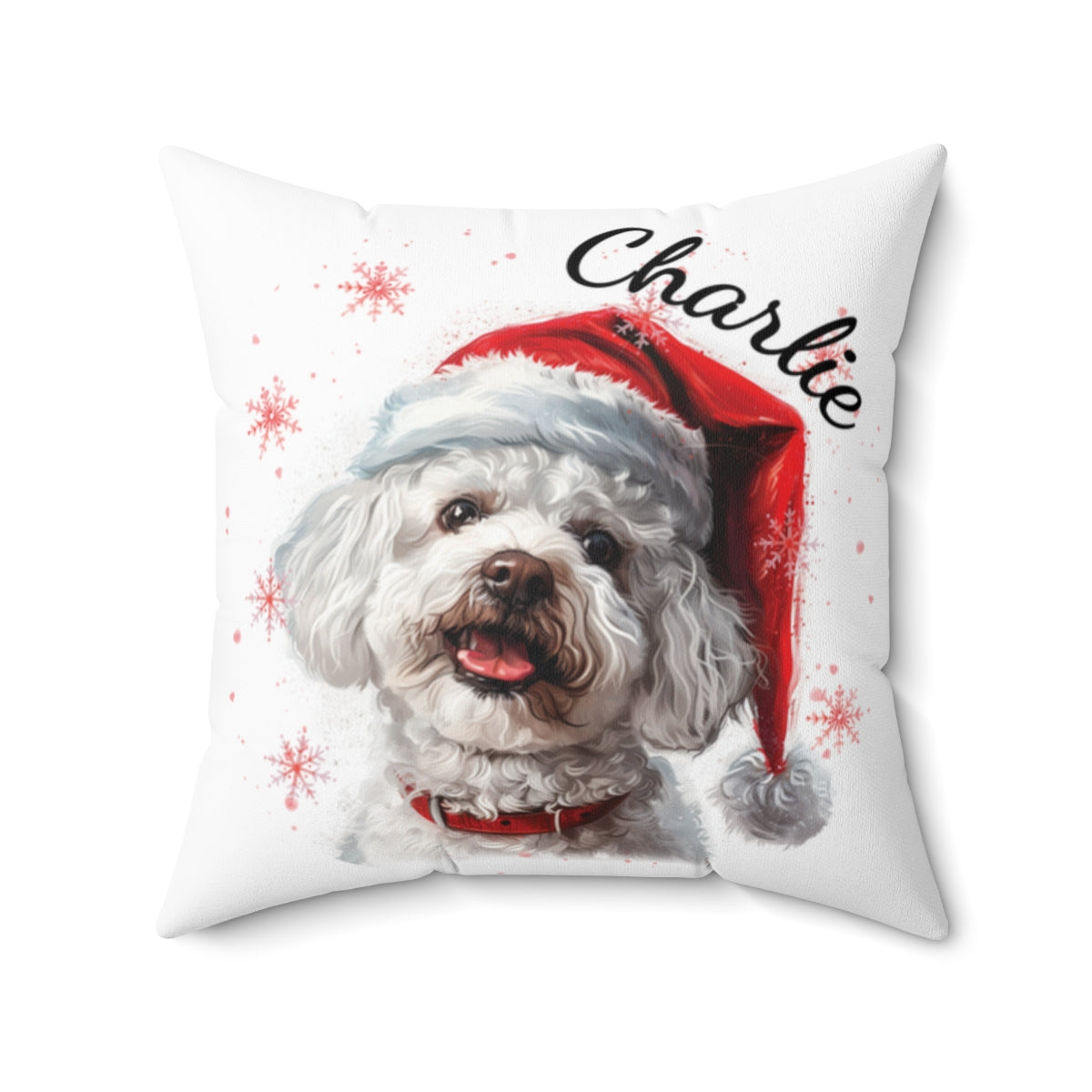 Christmas dog Cushions_Bichon-Frise-1 Personalised Dog Christmas Spun Polyester Square Throw Cushion with Insert
