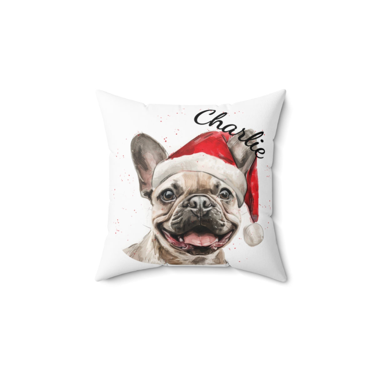 Christmas dog Cushions_French-Bulldog-3 Personalised Dog Christmas Spun Polyester Square Throw Cushion with Insert
