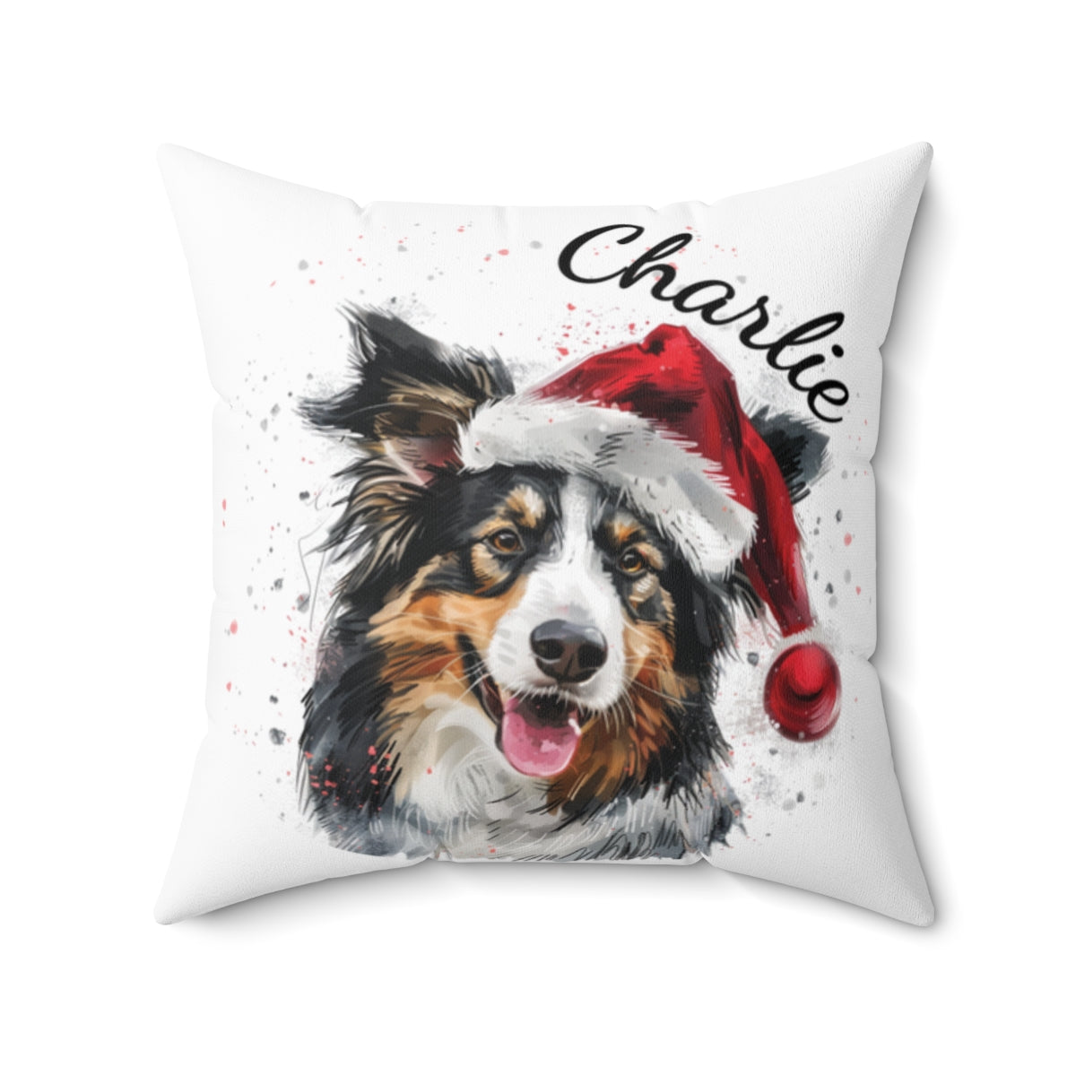 Christmas dog Cushions_Collie-2 Personalised Dog Christmas Spun Polyester Square Throw Cushion with Insert