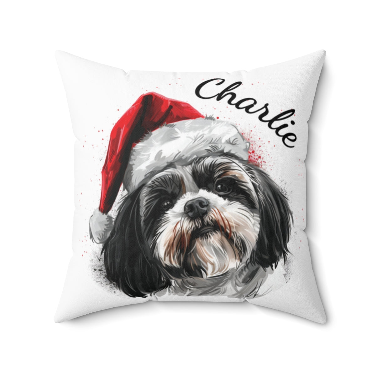 Christmas dog Cushions_Shih-Tzu-2 Personalised Dog Christmas Spun Polyester Square Throw Cushion with Insert
