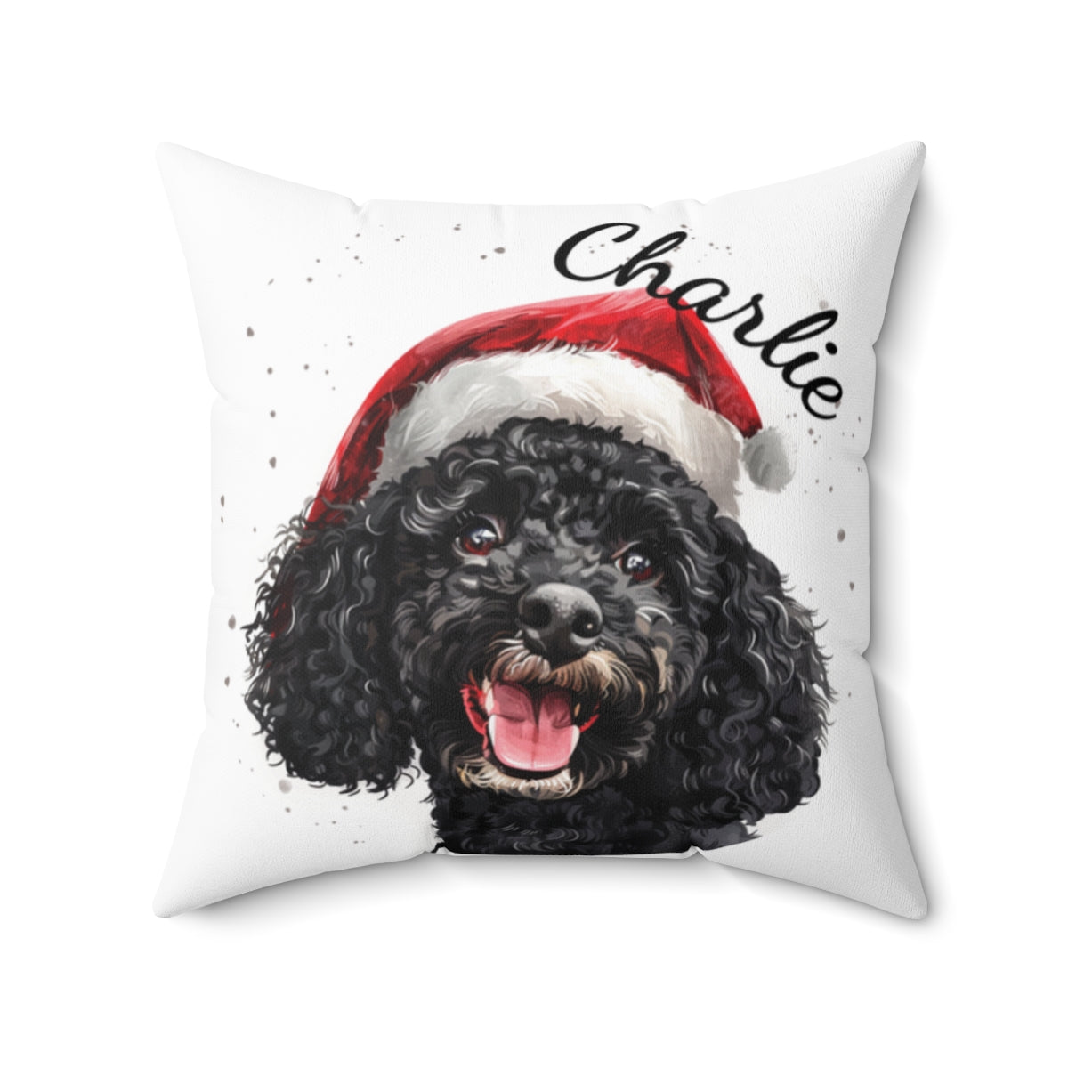 Christmas dog Cushions_Poodle-1 Personalised Dog Christmas Spun Polyester Square Throw Cushion with Insert