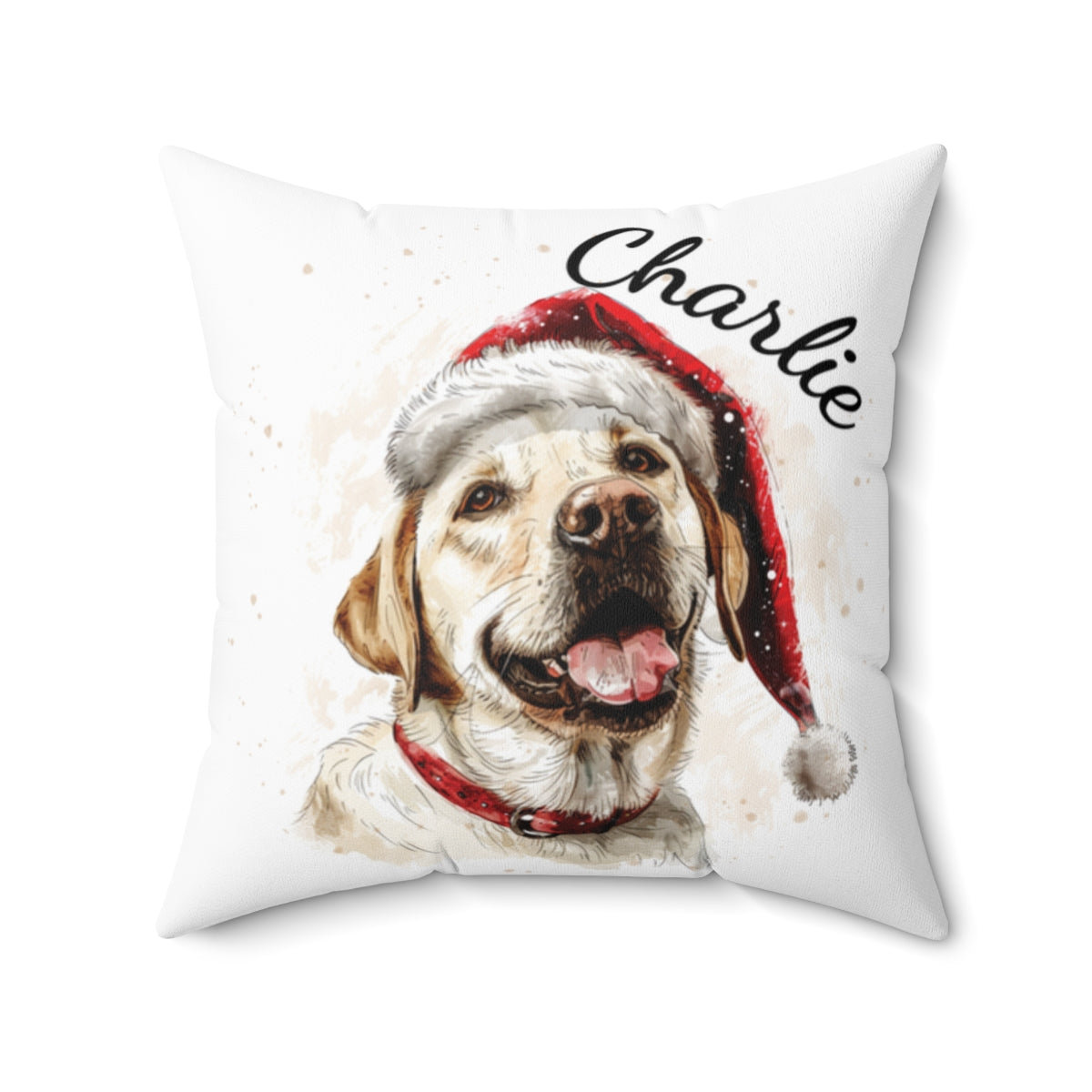 Christmas dog Cushions_Labrador-Retriever-2 Personalised Dog Christmas Spun Polyester Square Throw Cushion with Insert