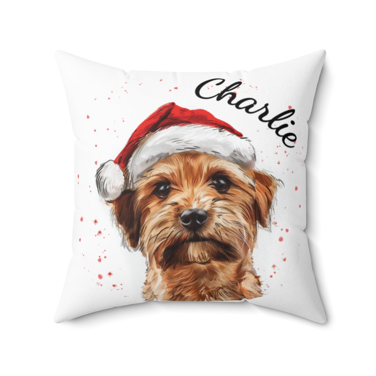 Christmas dog Cushions_Norfolk-Terrier-2 Personalised Dog Christmas Spun Polyester Square Throw Cushion with Insert