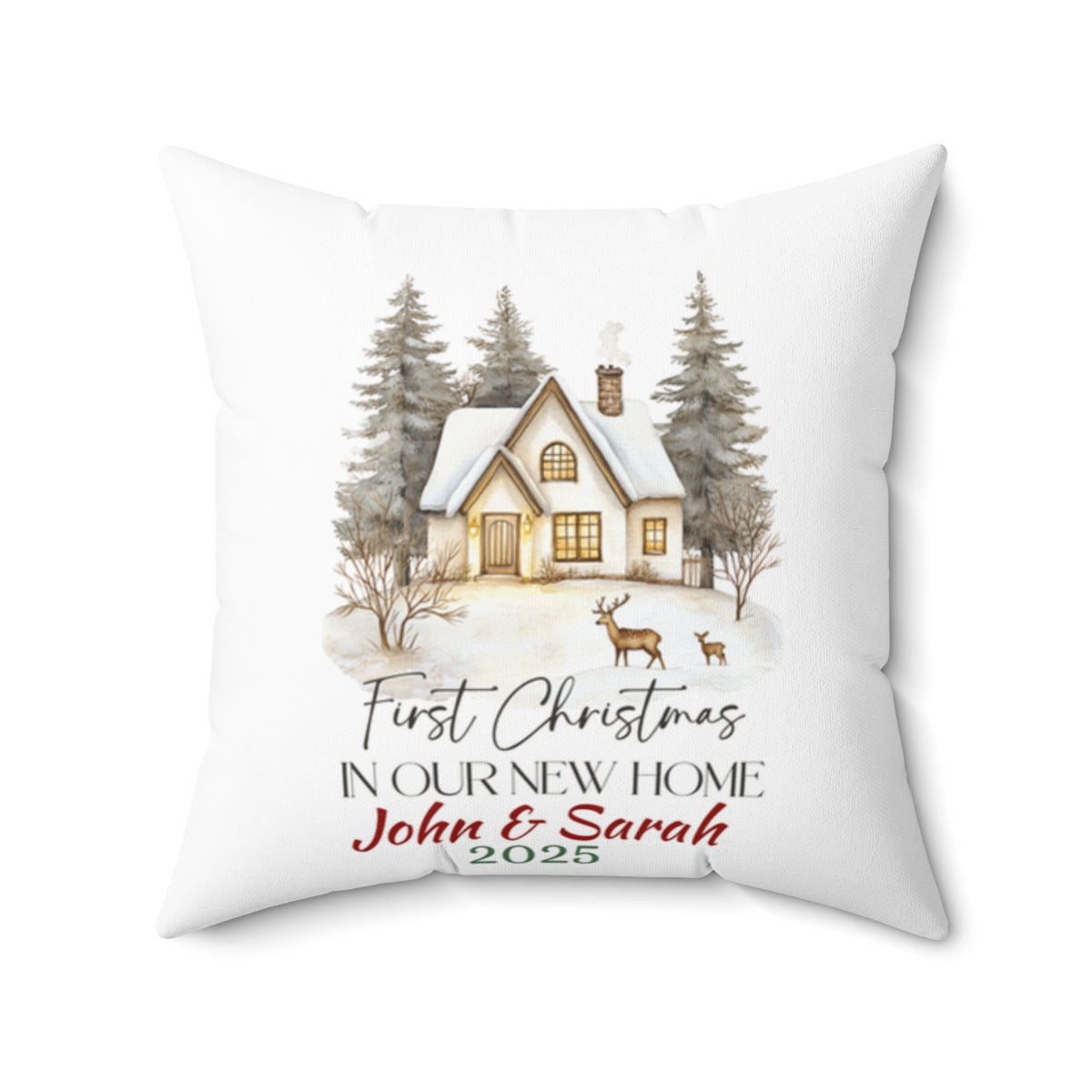 Christmas Home Cushions_11, Our First Christmas in our New home Square Throw Pillow