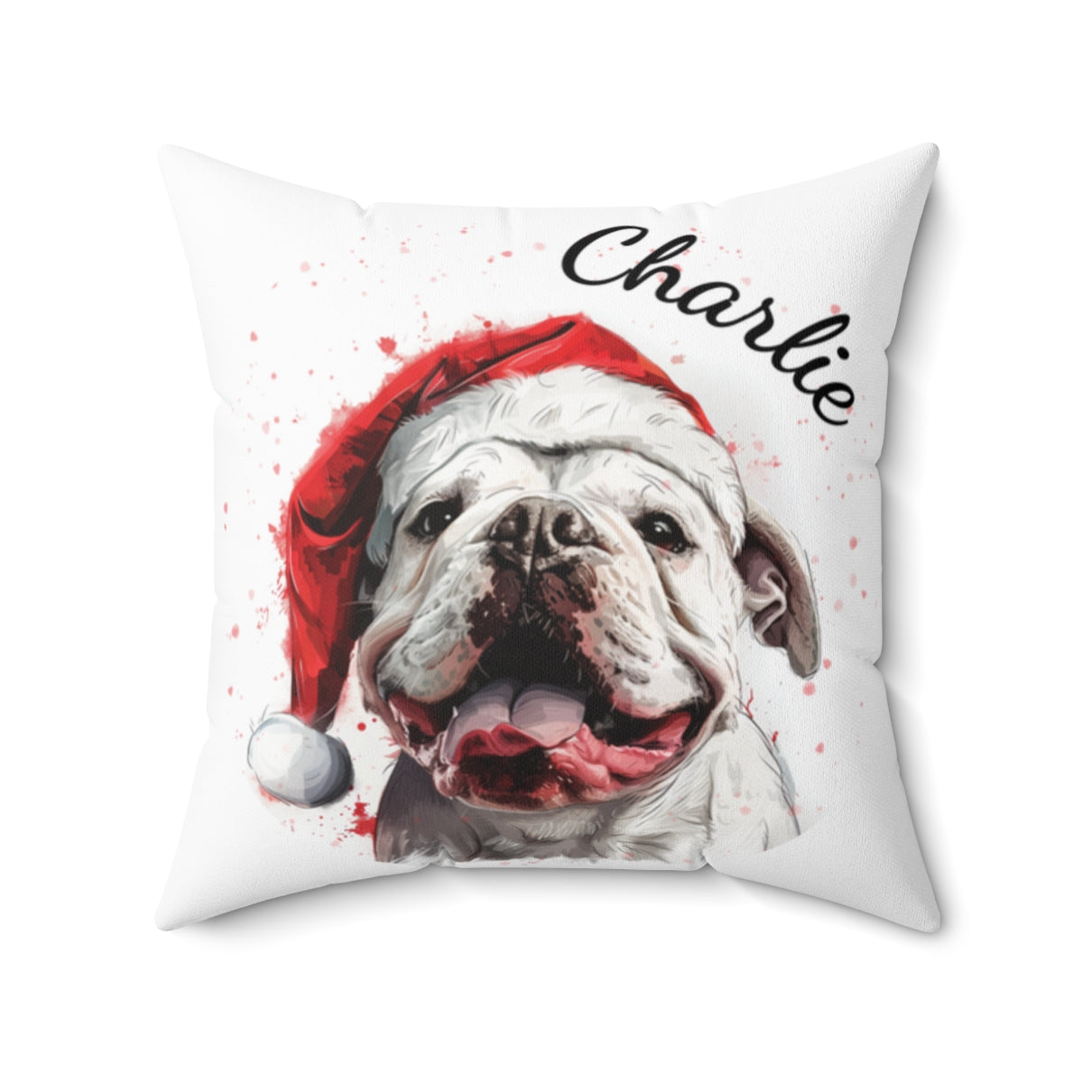 Christmas dog Cushions_Bulldog-1 Personalised Dog Christmas Spun Polyester Square Throw Cushion with Insert