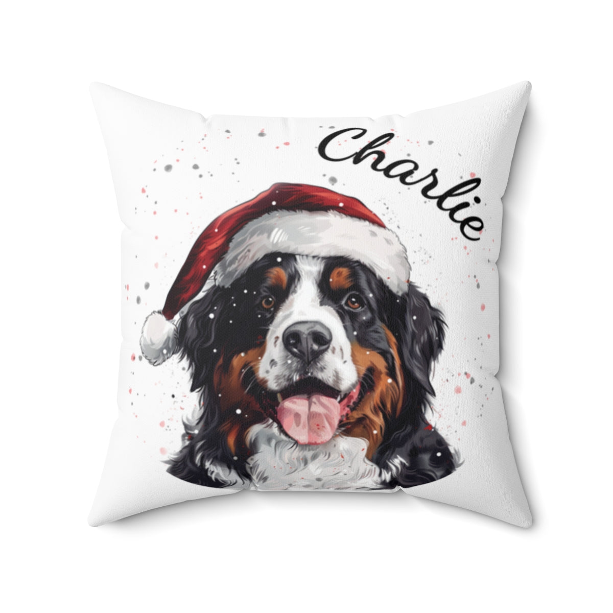 Christmas dog Cushions_Berner-Snnenhund-1 Personalised Dog Christmas Spun Polyester Square Throw Cushion with Insert
