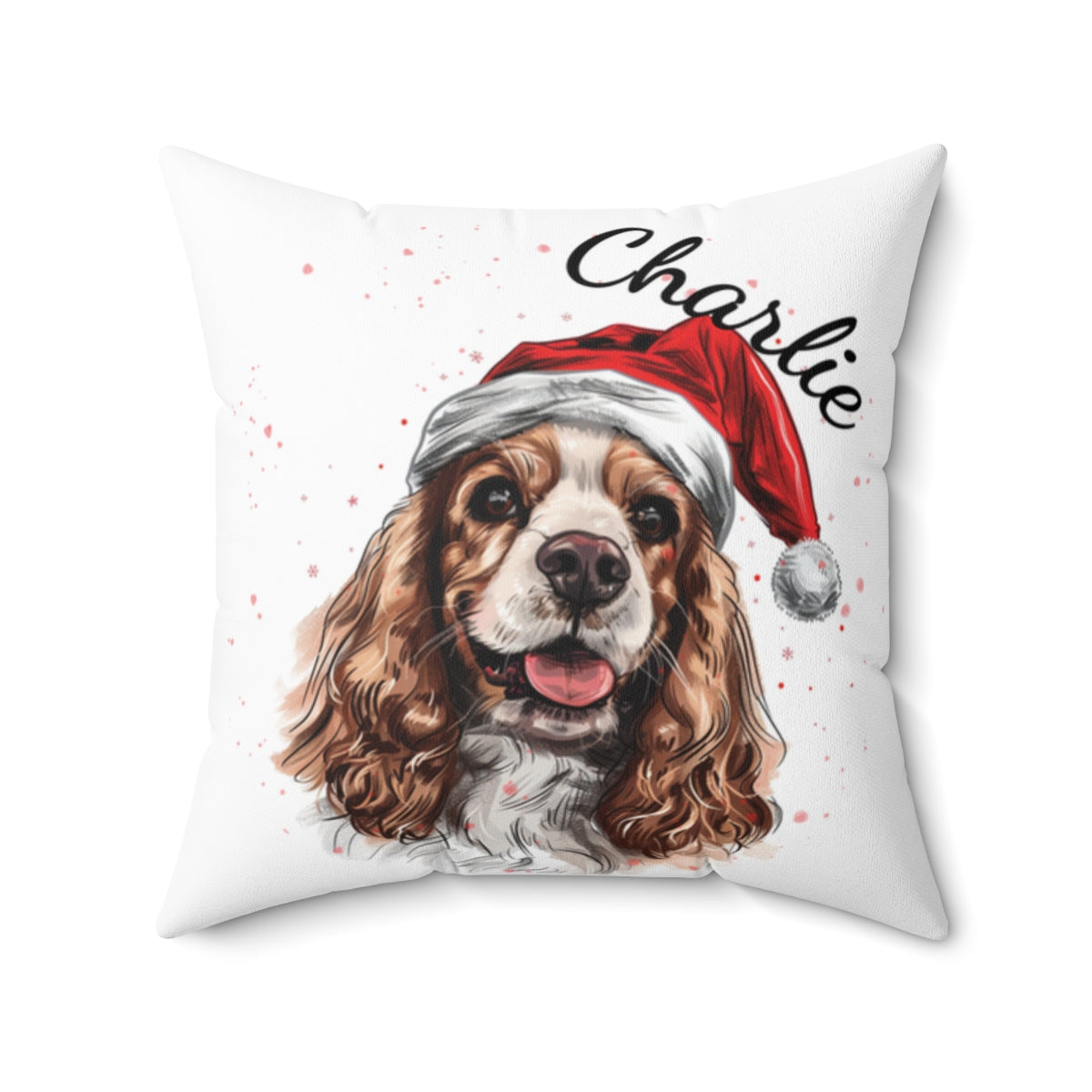 Christmas dog Cushions_Cocer-Spaniel-2 Personalised Dog Christmas Spun Polyester Square Throw Cushion with Insert