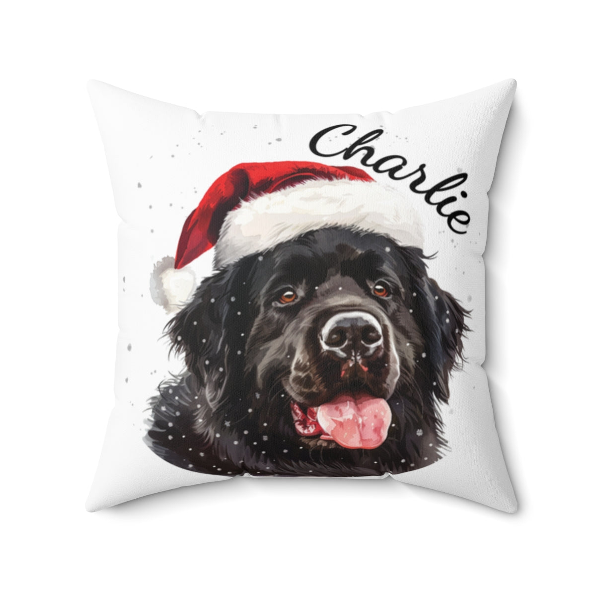Christmas dog Cushions_Newfoundland-1 Personalised Dog Christmas Spun Polyester Square Throw Cushion with Insert