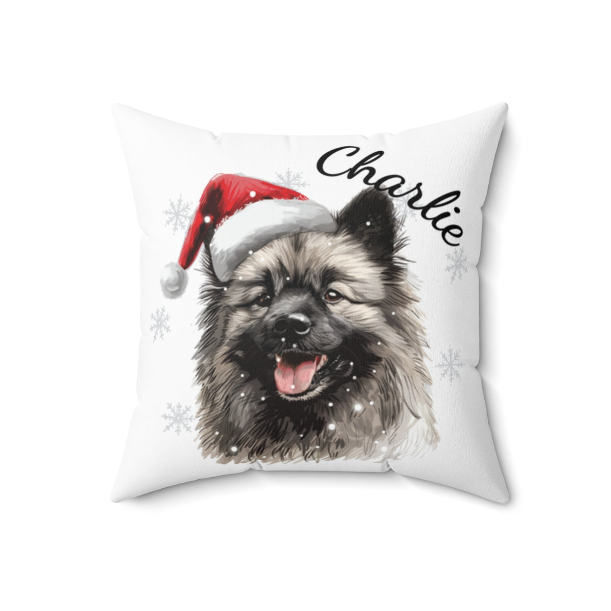 Christmas dog Cushions_Keeshond-1 Personalised Dog Christmas Spun Polyester Square Throw Cushion with Insert
