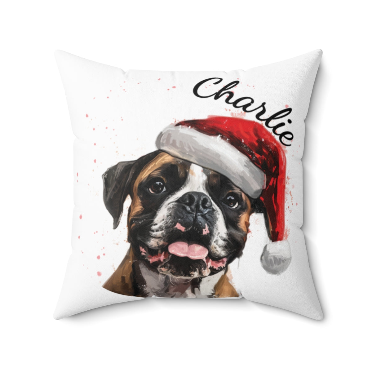 Christmas dog Cushions_Boxer-2 Personalised Dog Christmas Spun Polyester Square Throw Cushion with Insert