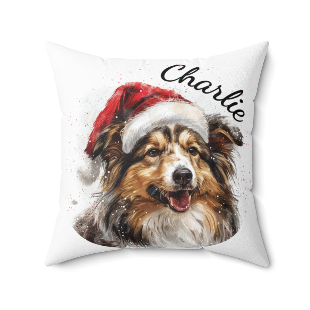 Christmas dog Cushions_Sheltie-2 Personalised Dog Christmas Spun Polyester Square Throw Cushion with Insert