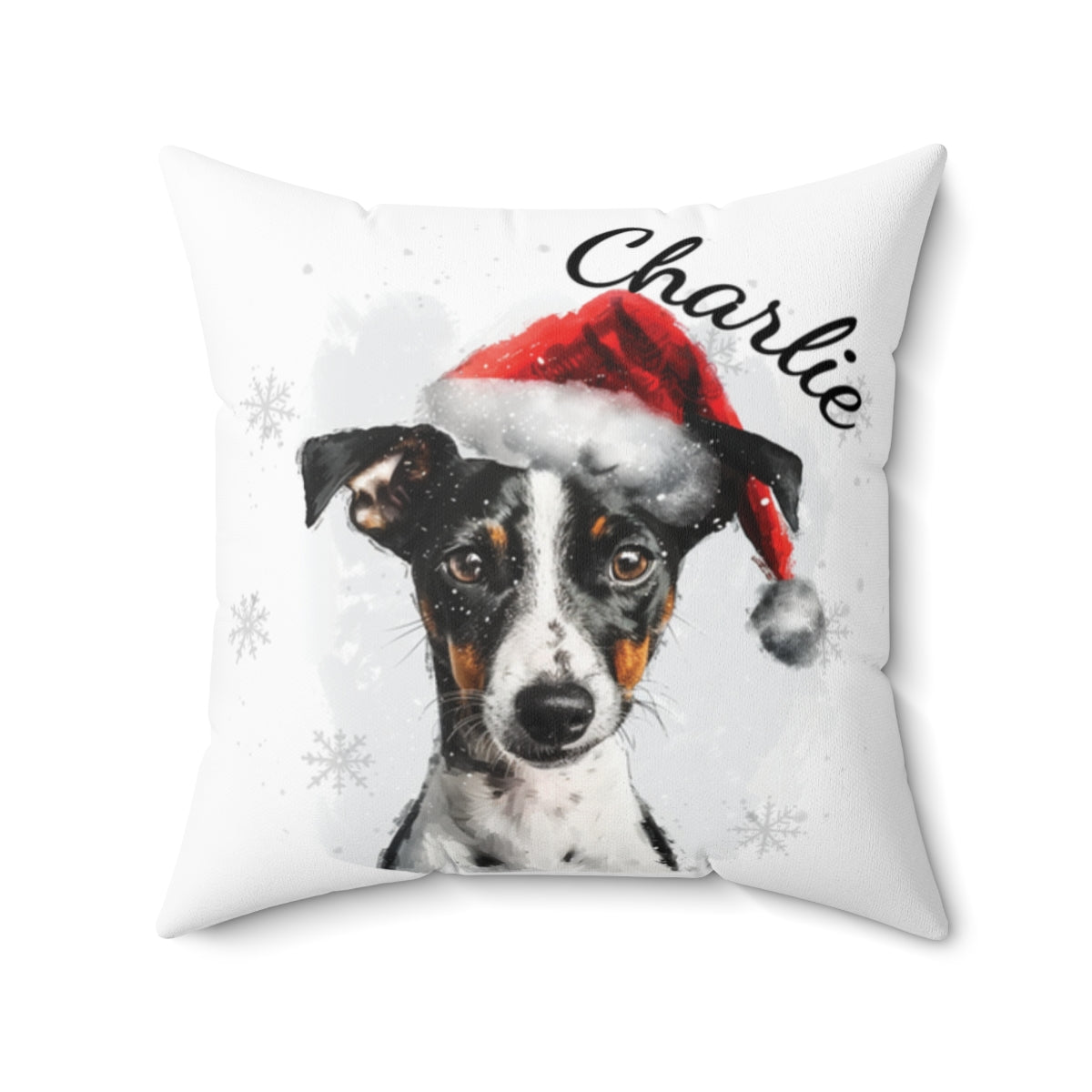 Christmas dog Cushions_Smooth-Fox-Terrier-1 Personalised Dog Christmas Spun Polyester Square Throw Cushion with Insert