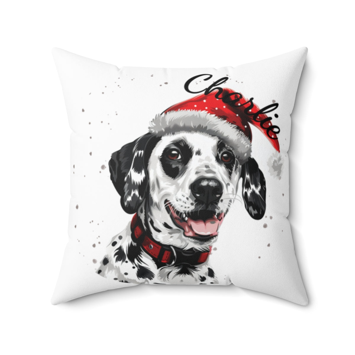 Christmas dog Cushions_Dalmation-1 Personalised Dog Christmas Spun Polyester Square Throw Cushion with Insert