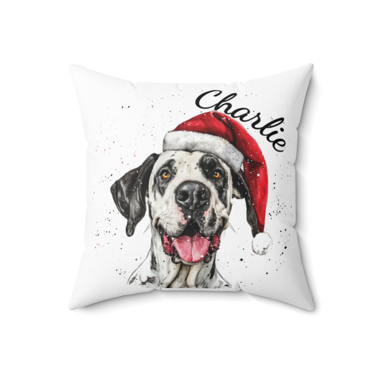 Christmas dog Cushions_Great-Dane-2 Personalised Dog Christmas Spun Polyester Square Throw Cushion with Insert