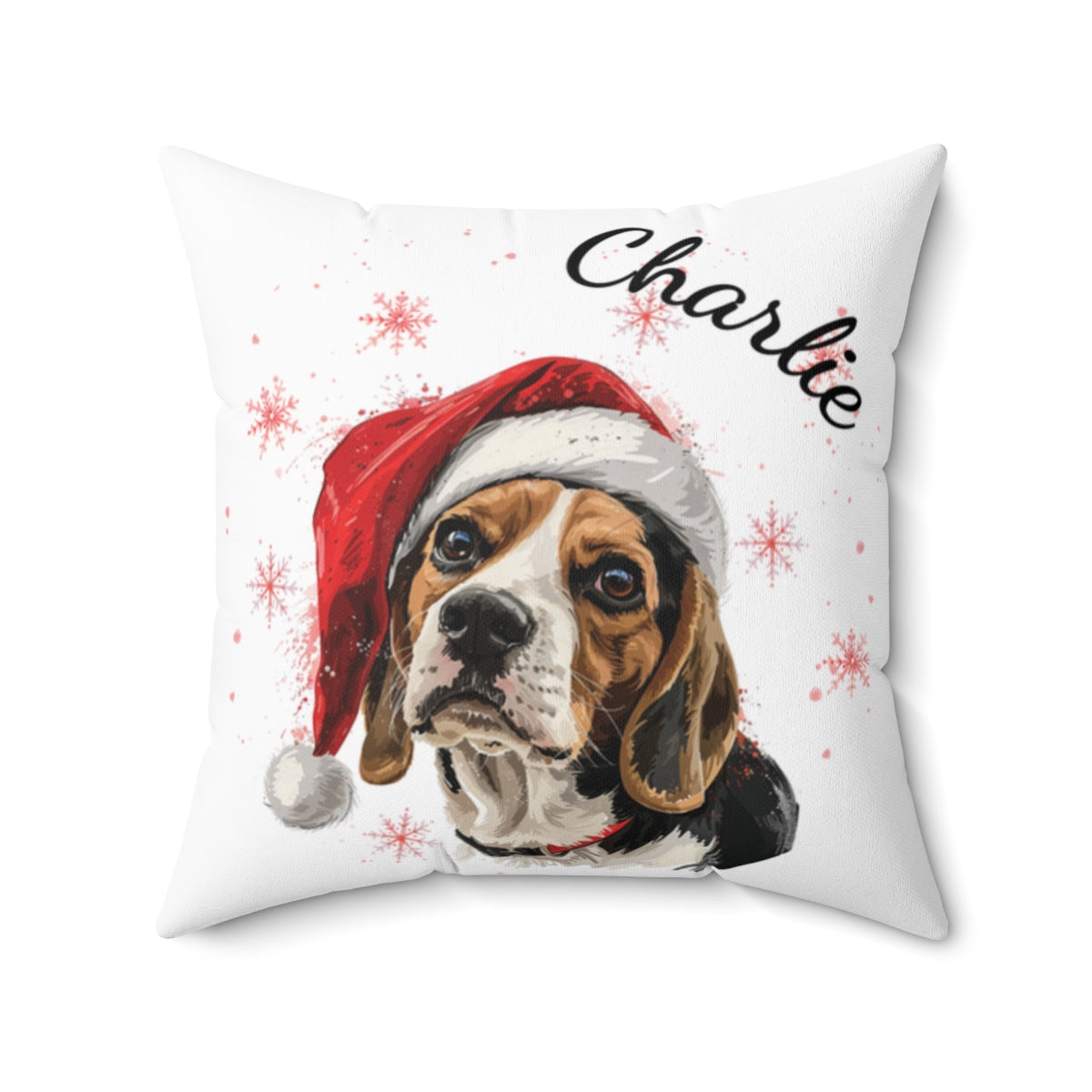 Christmas dog Cushions_Beagle-1 Personalised Dog Christmas Spun Polyester Square Throw Cushion with Insert