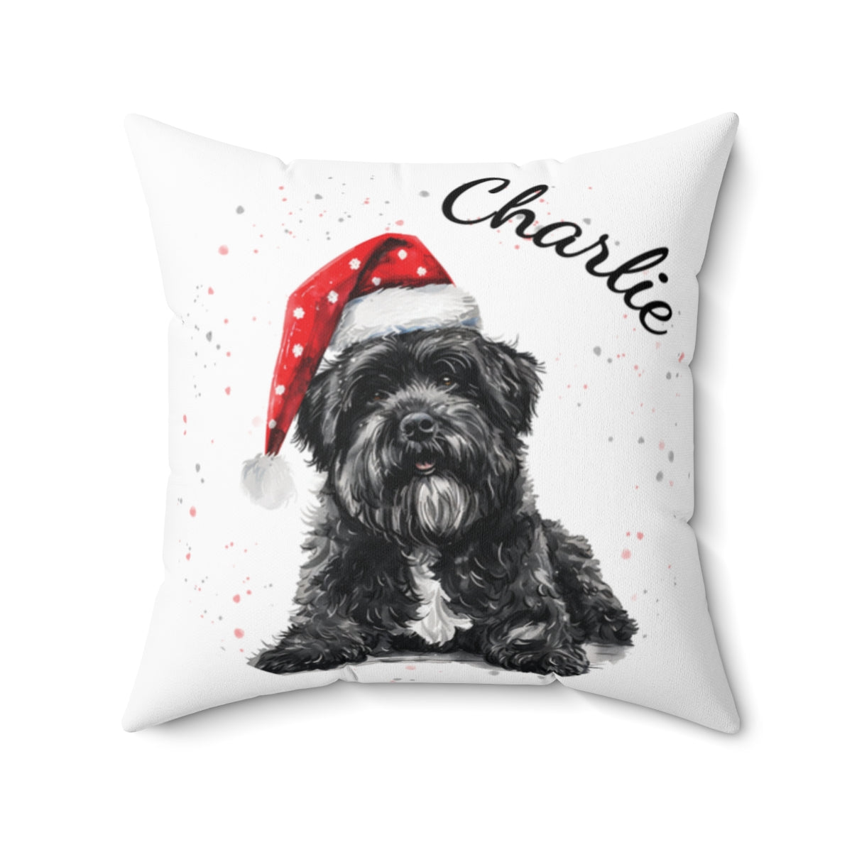 Christmas dog Cushions_Bouvier-Des-Flandres-1 Personalised Dog Christmas Spun Polyester Square Throw Cushion with Insert