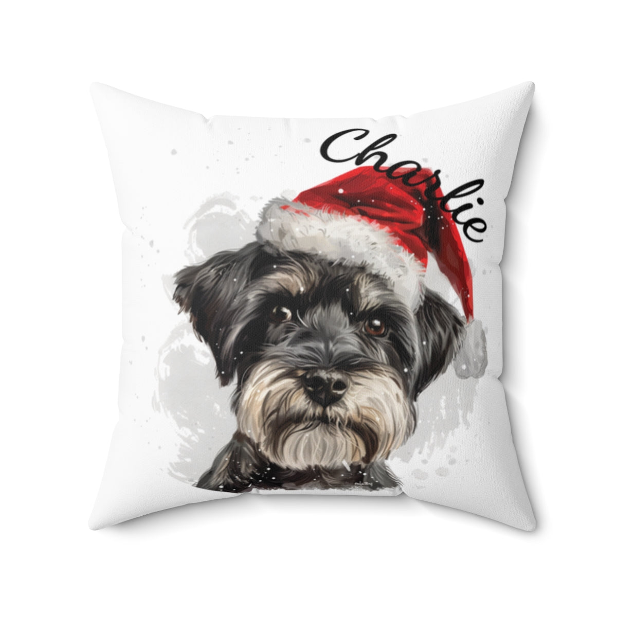 Christmas dog Cushions_Schnauzer-1 Personalised Dog Christmas Spun Polyester Square Throw Cushion with Insert