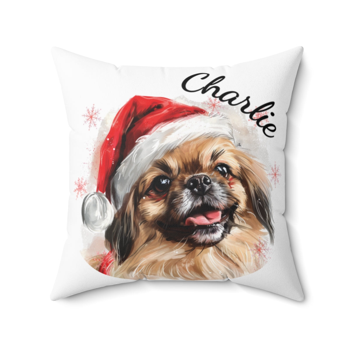Christmas dog Cushions_Pekingese-2 Personalised Dog Christmas Spun Polyester Square Throw Cushion with Insert