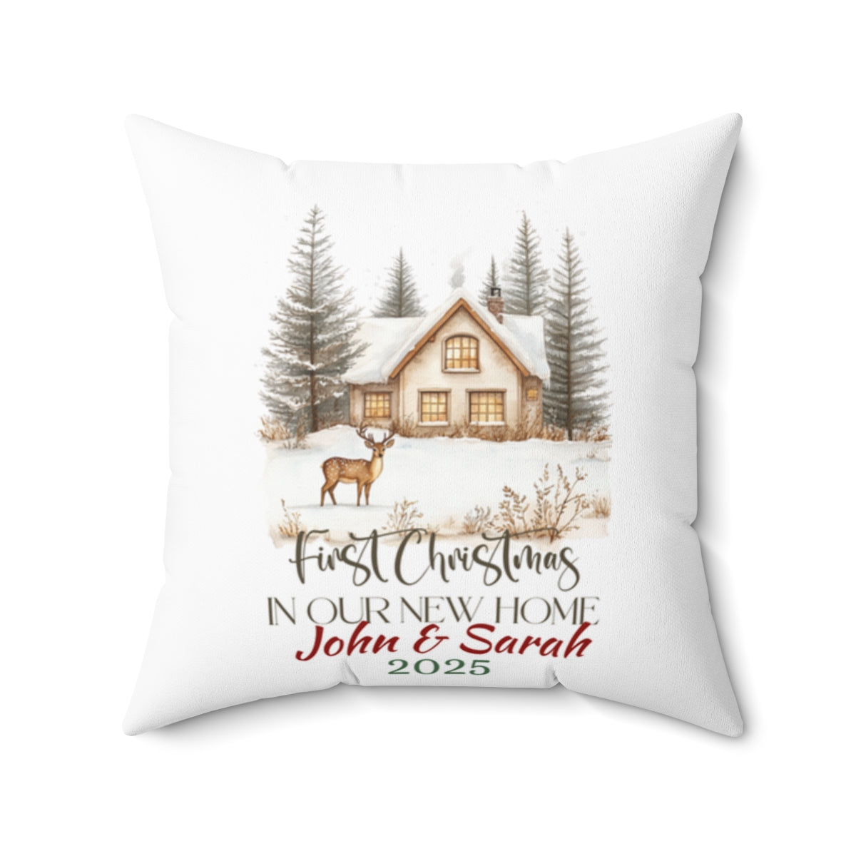 Christmas Home Cushion_12 Our First Christmas in our New home Square Throw Pillow