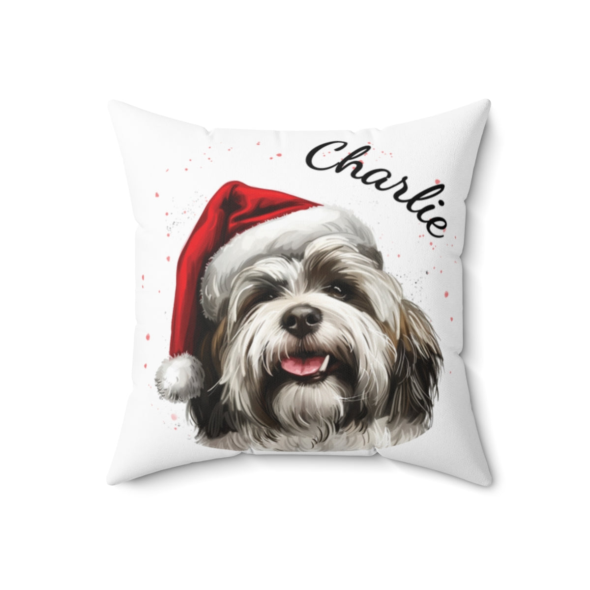 Christmas dog Cushions_Lhasa-Apso-2 Personalised Dog Christmas Spun Polyester Square Throw Cushion with Insert