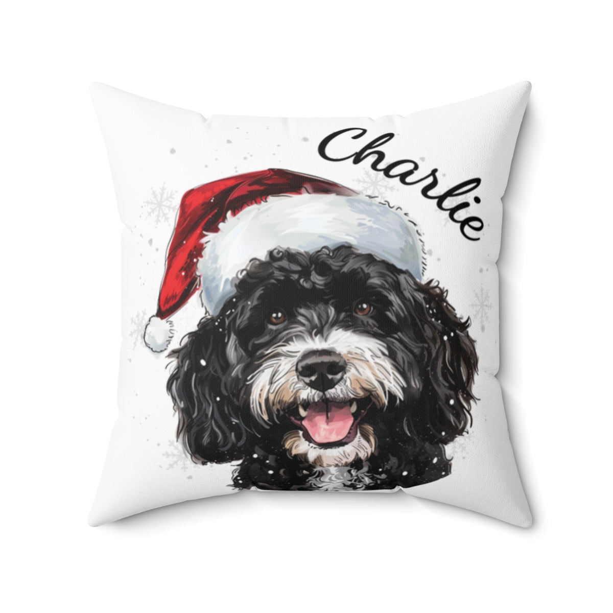 Christmas dog Cushions_Portuguese-Water-1 Personalised Dog Christmas Spun Polyester Square Throw Cushion with Insert